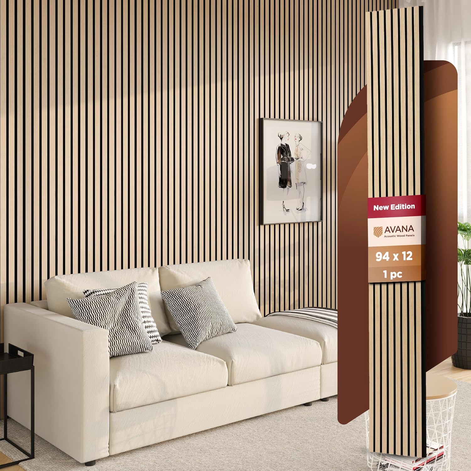 Avana Modern Acoustic Wood Wall Panels – 94.4 X 12.6 Inch White Oak Acoustic Panels 1 PC – Wall Panels For Interior Wall Decor for Homes, Offices, Studios – Sturdy And Durable Wood Panels For Wall-VerdiqueGarden