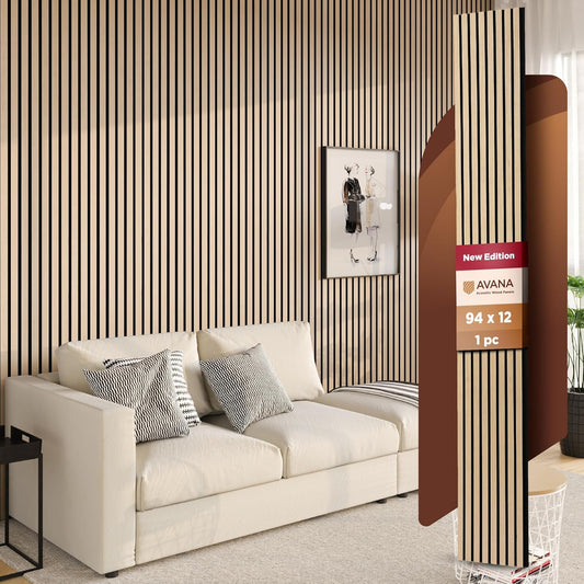 Avana Modern Acoustic Wood Wall Panels – 94.4 X 12.6 Inch White Oak Acoustic Panels 1 PC – Wall Panels For Interior Wall Decor for Homes, Offices, Studios – Sturdy And Durable Wood Panels For Wall-VerdiqueGarden