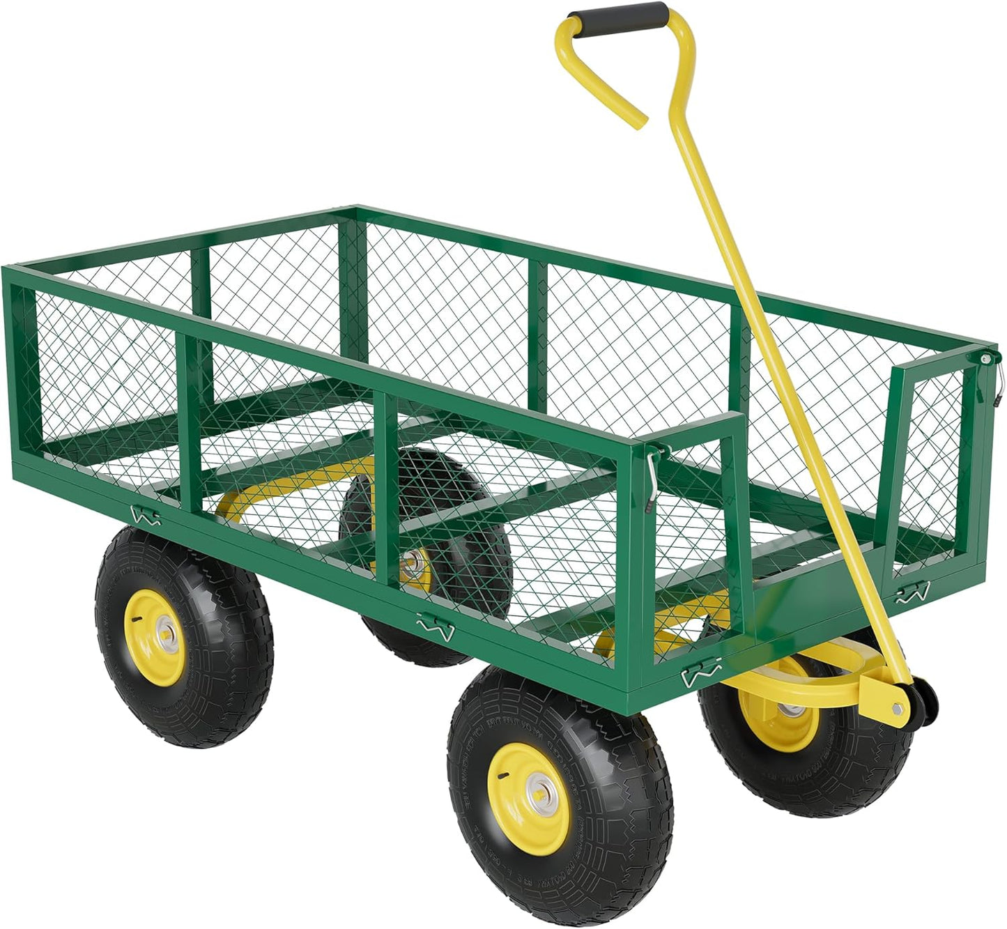 900 Lbs Garden Wagon, 2-in-1 Heavy-Duty Steel Garden Cart, with 10 Inch All-Terrain Tires and Removable Mesh Side Panels, 180° Rotating Handle, Metal Multi-Function Carts, Outdoor Gardens Wagon Cart-VerdiqueGarden