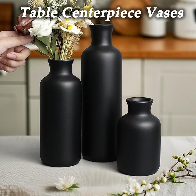 Resin 3 Piece Vase Set, Farmhouse Decor, Home Decorative Vase, Vases for Your Kitchen, Bedroom, Office, Living Room, Bathroom, & Shelf Centerpiece Table Decorations, Black-VerdiqueGarden