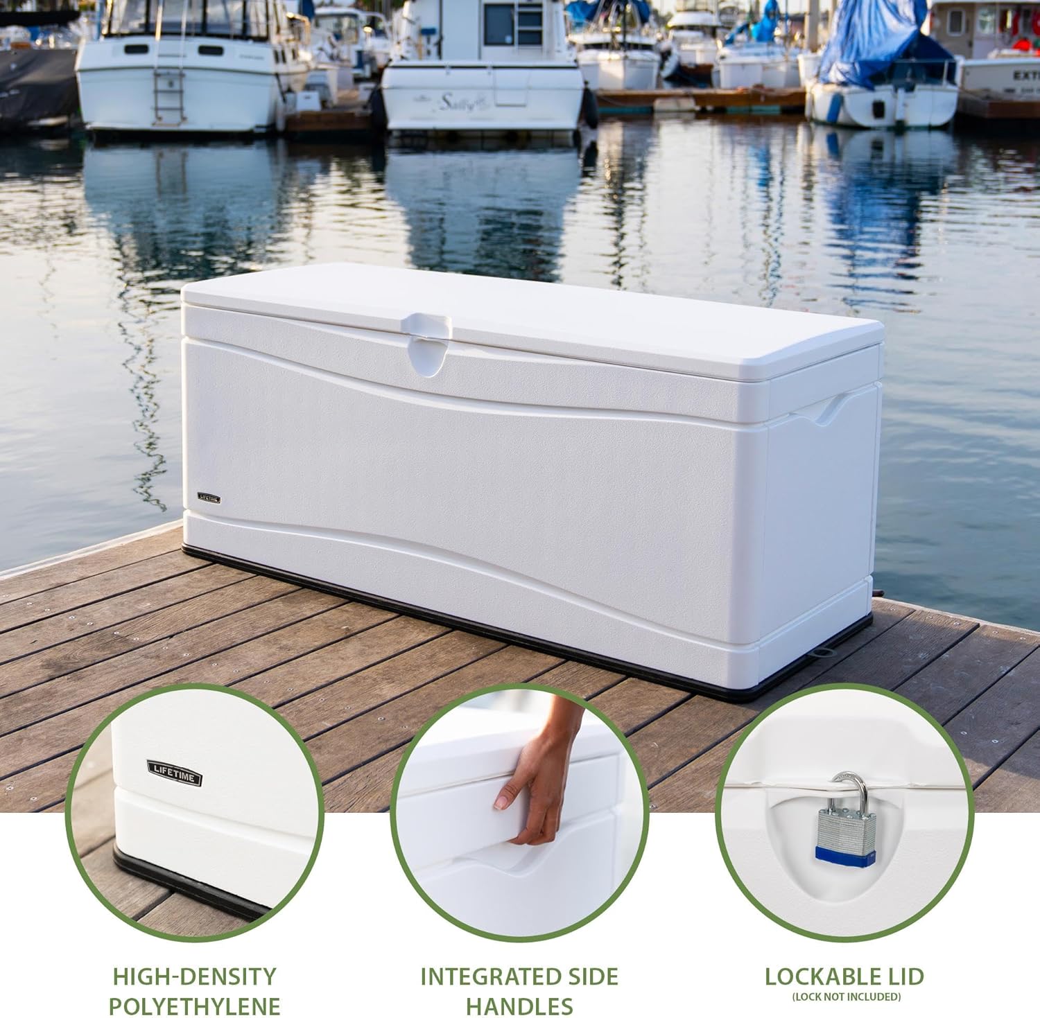 LIFETIME Outdoor Storage Deck Box, 130 Gallon, Arctic White, Lockable, UV-Protected, for Decks and Marine Docks-VerdiqueGarden