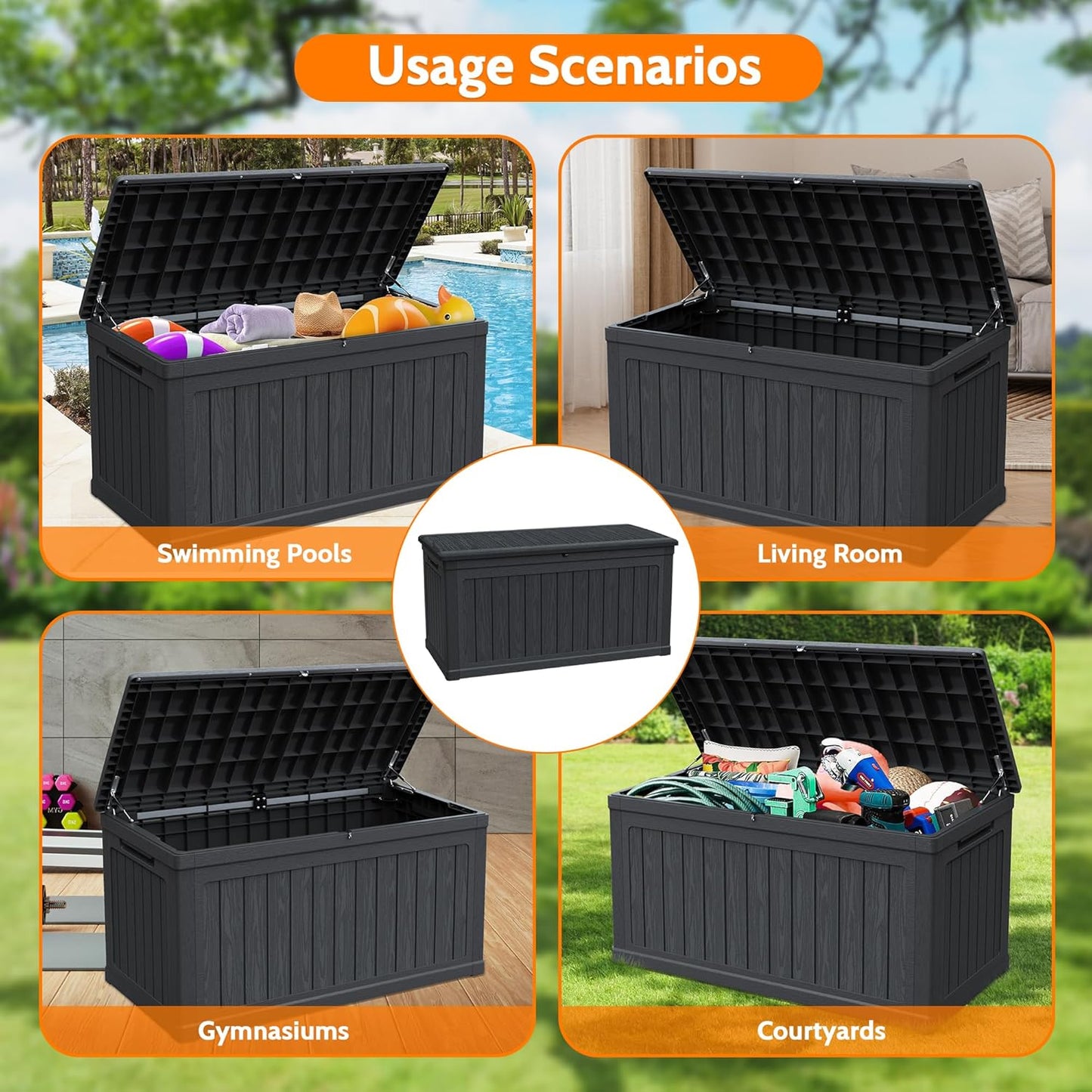 260 Gallon Double-Wall Resin Deck Box - Lockable Waterproof Outdoor Storage Box, 1000lbs Capacity & Doubles as Seating for Patio Furniture - Garden Tools, Pool Accessories (Black)-VerdiqueGarden