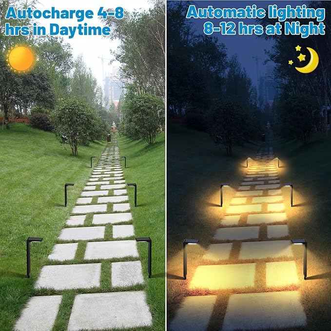 Sunvivo Solar Pathway Lights,2 Modes(Cool White or Warm White),Bright Solar Path Lights Outdoor Waterproof,Perfect Elegant Guide Light or Deco for Yard,Garden,Lawn,Sideway,Driveway,Walkway (2Pack)-VerdiqueGarden