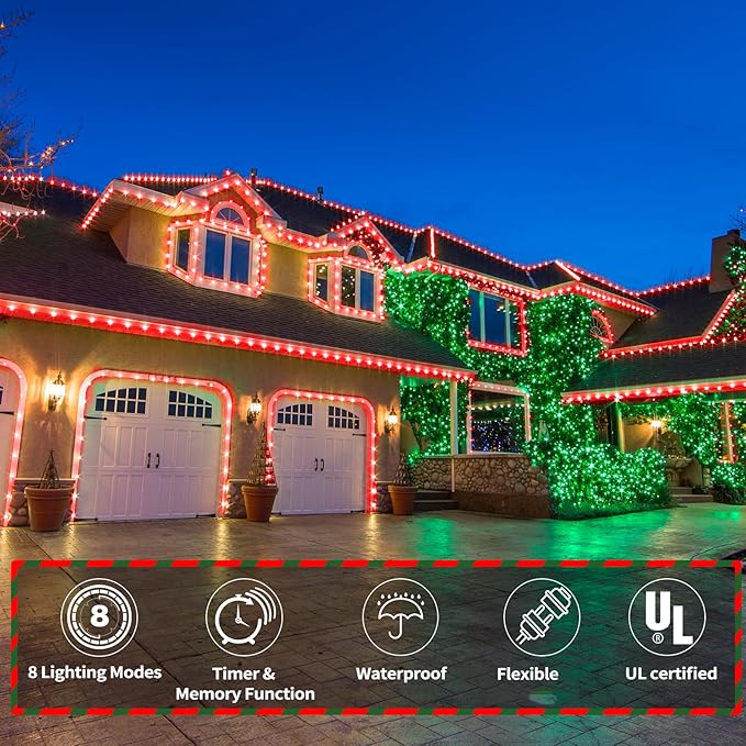 200ft LED Rope Lights Outdoor, 1440 LED Flexible Tube Lights with 8 Modes, Waterproof LED Rope Lighting for Outside, Garden, Patio, Bedroom, Party,Deck, Pool, Fences, Indoor Outdoor Decoration (Red)-VerdiqueGarden