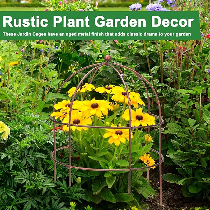 1 Pcs Jardin Bird Cage Plant Support 24" H Large Sturdy Grow-Through Flower Support Peony Cage Climbing Plant Support Trellis Sculptural Garden Decor for Perennial Flowers Vintage Gold-VerdiqueGarden
