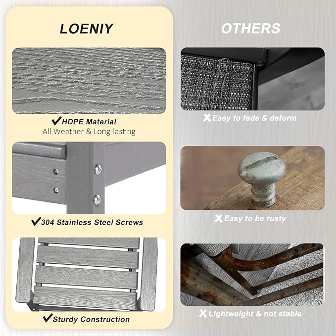 7pcs Outdoor Dining Set, HDPE Patio Dining Set for 6, All-Weather Outdoor Table and Chairs with Umbrella Hole & Adjustable Pads, Modern Patio Furniture Set for Backyard, Poolside &Lawn (Grey)-VerdiqueGarden