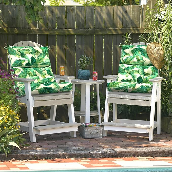 LVTXIII Outdoor Adirondack Chair Cushions, L44” x W22” x H4 Patio Tufted High Back Cushions, Seasonal Replacement Rocking Chair Cushion for Home Garden Furnitue, Set of 2, Swaying Palms Capri-VerdiqueGarden