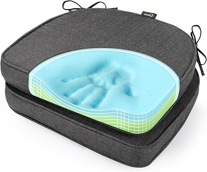 SUNROX Gel Memory Foam Chair Cushions, FadeShield Water-, Stain-Resistant Durable Reversible Seat Cushion Pads with Ties for Indoor/Outdoor Kitchen Dining Office, 19"x19", Set of 2, Midnight-VerdiqueGarden