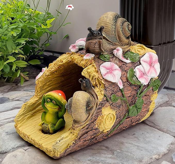 Snails Frog Garden Statue - Decorative 3"x4" Gutter Downspout Splash Block & Rain Diverter | Outdoor Decor Sculpture, Eco-Friendly Resin, Weather-Resistant, Easy Install-VerdiqueGarden