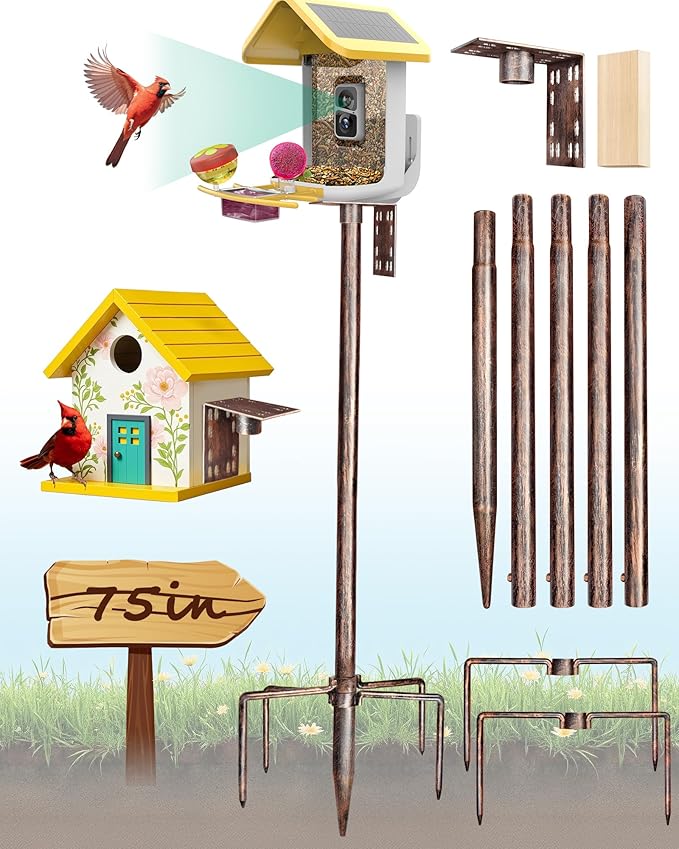 Bird Feeder Pole – 75 Inch Height Bird House Pole with 1-Inch Dia Heavy Duty for Birdfeeders, Feeding Stand with Mount Kit for Outdoor, Slip-Fit Connection, Copper Brushed-VerdiqueGarden