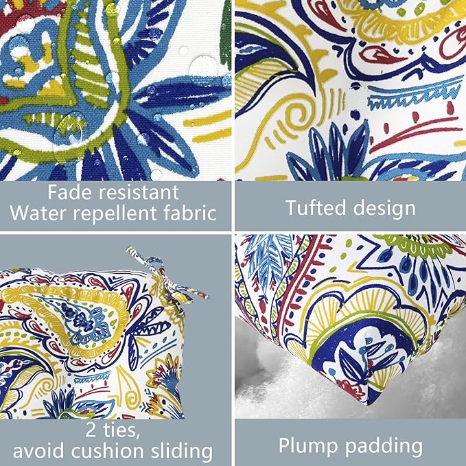 LVTXIII 2 Pack Outdoor/Indoor High Back Chair Cushions, Deep Seat Patio Seat and Back Cushion Set, Stuffed High Rebound Foam Rocking Chair Cushions, 44”x22”x4”, Paisley Chili-VerdiqueGarden