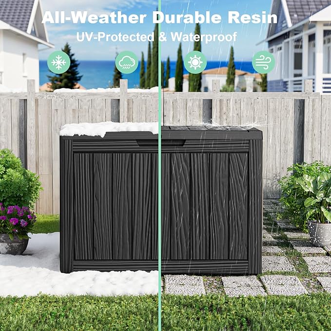 45 Gallon Resin Deck Box, Lockable Outdoor Storage Box for Patio Cushions Storage Furniture,Garden Tools, Pool Supplies, Weatherproof and UV Resistant（Black）-VerdiqueGarden