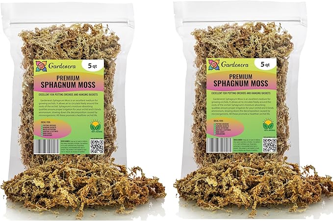 Premium Grade Sphagnum Moss by Gardenera - 10 Quart - Organic Hand Mixed New Zealand Long Fibered Sphagnum Moss Orchid - 2 Bags of 5 Quart-VerdiqueGarden