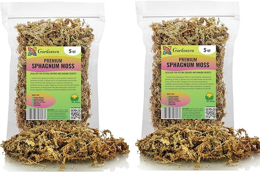 Premium Grade Sphagnum Moss by Gardenera - 10 Quart - Organic Hand Mixed New Zealand Long Fibered Sphagnum Moss Orchid - 2 Bags of 5 Quart-VerdiqueGarden