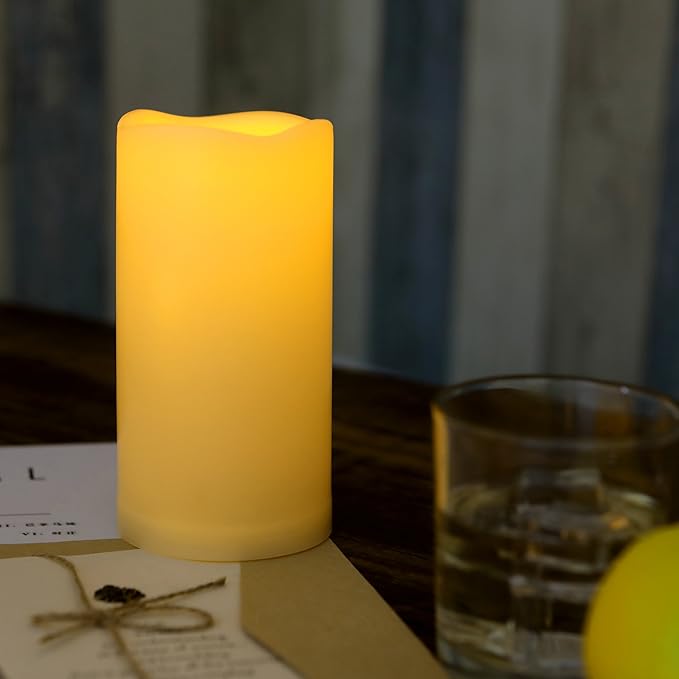 iZAN 3-Pack Outdoor Flameless LED Battery Operated Candles with Remote Waterproof Flickering Electric Pillar Candles for Halloween Chirstmas Home Wedding Party Festival Décor Long Battery Life 3”x6”-VerdiqueGarden