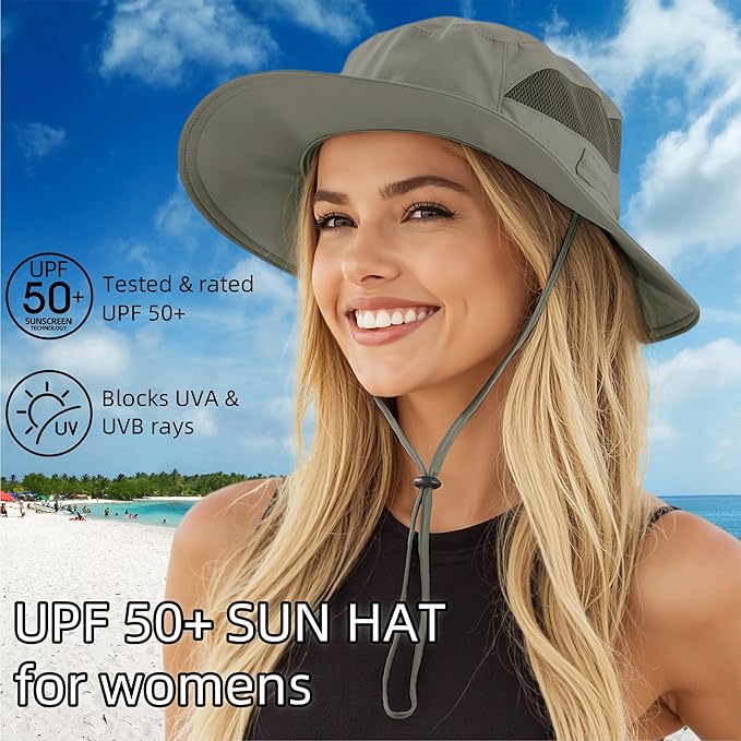 Connectyle Women's UPF 50+ Sun Hat UV Protection Wide Brim Bucket Hat Summer Beach Hats Fishing Hiking Outdoor Safari Hats-VerdiqueGarden