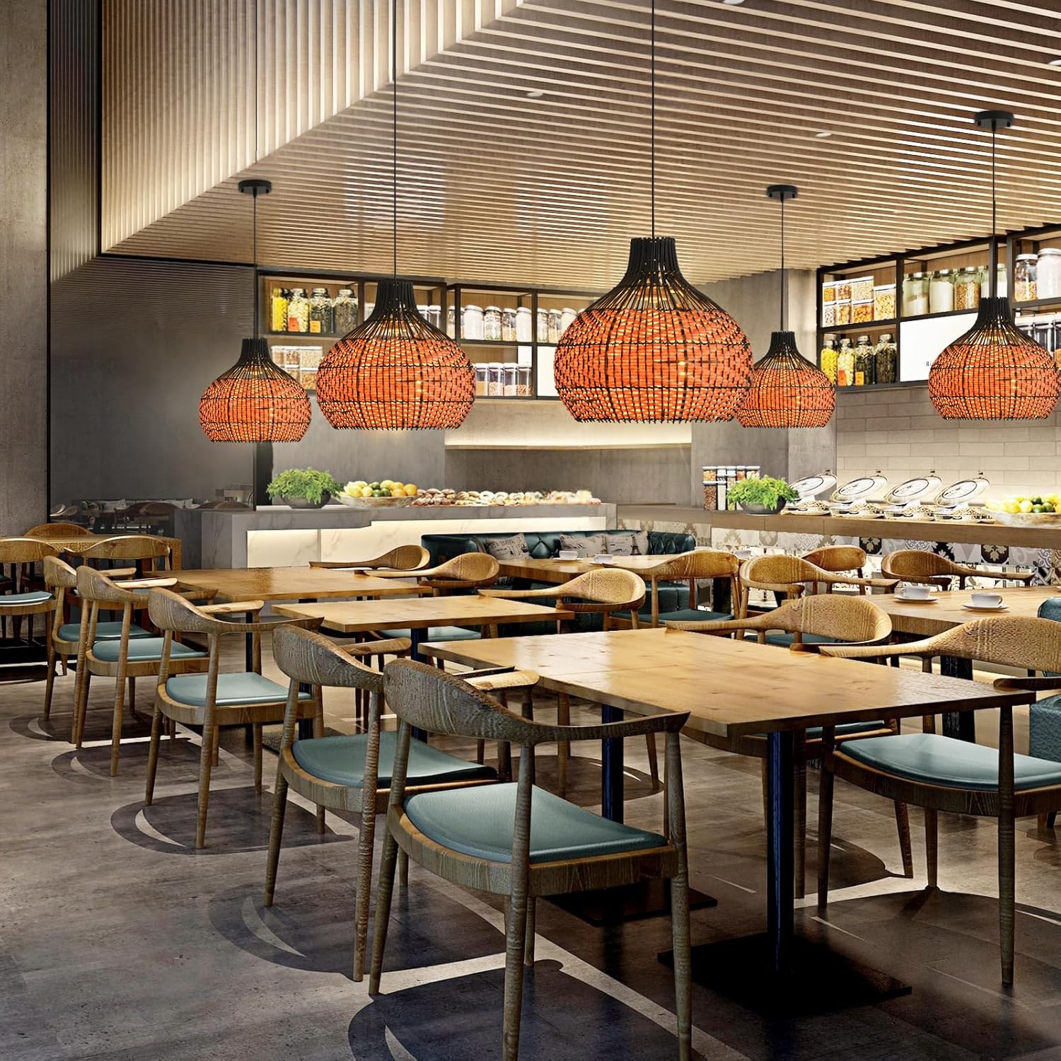 3-Light Rattan Pendant Light,15" Hand-Woven Black Brown Faux Rattan Hanging Light Boho Wicker Basket Chandelier,for Living Room Bedroom Kitchen Dining Farmhouse 1-Pack-VerdiqueGarden