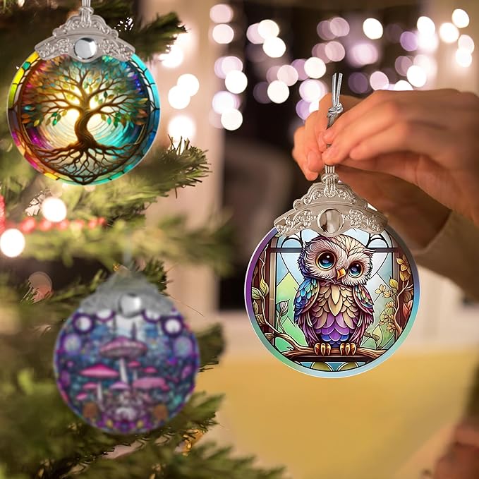 Owl Stained Glass Suncatcher, Jocidea Owl Ornament, Owl Christmas Ornament, Holidays Ornaments, Christmas Tree Ornament, Owl Decor, Gifts for Owl Lovers-VerdiqueGarden
