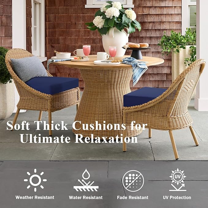 Outdoor Chair Cushions Set of 2, Waterproof Foam Patio Seat Cushions with Ties for Garden Sofa & Dining Furniture, 3-Year Color Fastness, 16x17x2 Inch, Blue-VerdiqueGarden