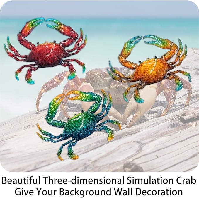 John's Studio Metal Crab Sea Wall Decor Outdoor Garden Hanging Art Sculptures Home Ocean Theme Decorations for Kitchen Bathroom and Pool - 3 PCS-VerdiqueGarden