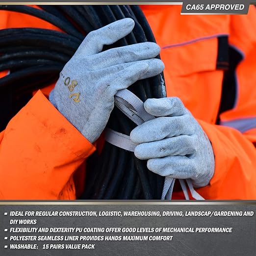 Vgo... 3 Pairs Safety Work Gloves,Gardening Gloves,Polyurethane Coated,Dipping Gloves,Latex Free(Szie L,Gray&White,PU6029)-VerdiqueGarden