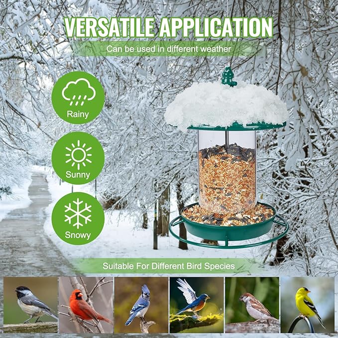 Metal Bird Feeder for Outside Hanging,Wild Bird Feeders for Cardinal, Large Roof and Tray - 6 Port-VerdiqueGarden