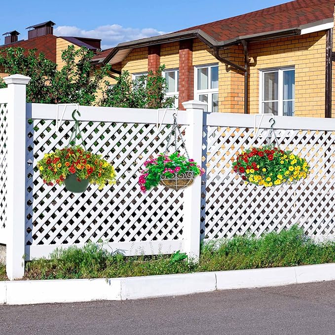Zacool Vinyl Fence Hooks-4 Pack 5 x 10 Inches Heavy Duty White Patio Hooks Coated Steel Fence Hangers for Hanging Plants Bird Feeders,Lights,Basket,Pool Tools-VerdiqueGarden