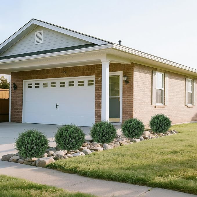 Artificial Cedar Topiary Ball Trees with Ground Spike Set of 2, 24.6 inch UV-Resistant Faux Shrubs for Indoor/Outdoor Decor – Fake Cypress Perfect for Garden, Porch, and Patio-VerdiqueGarden