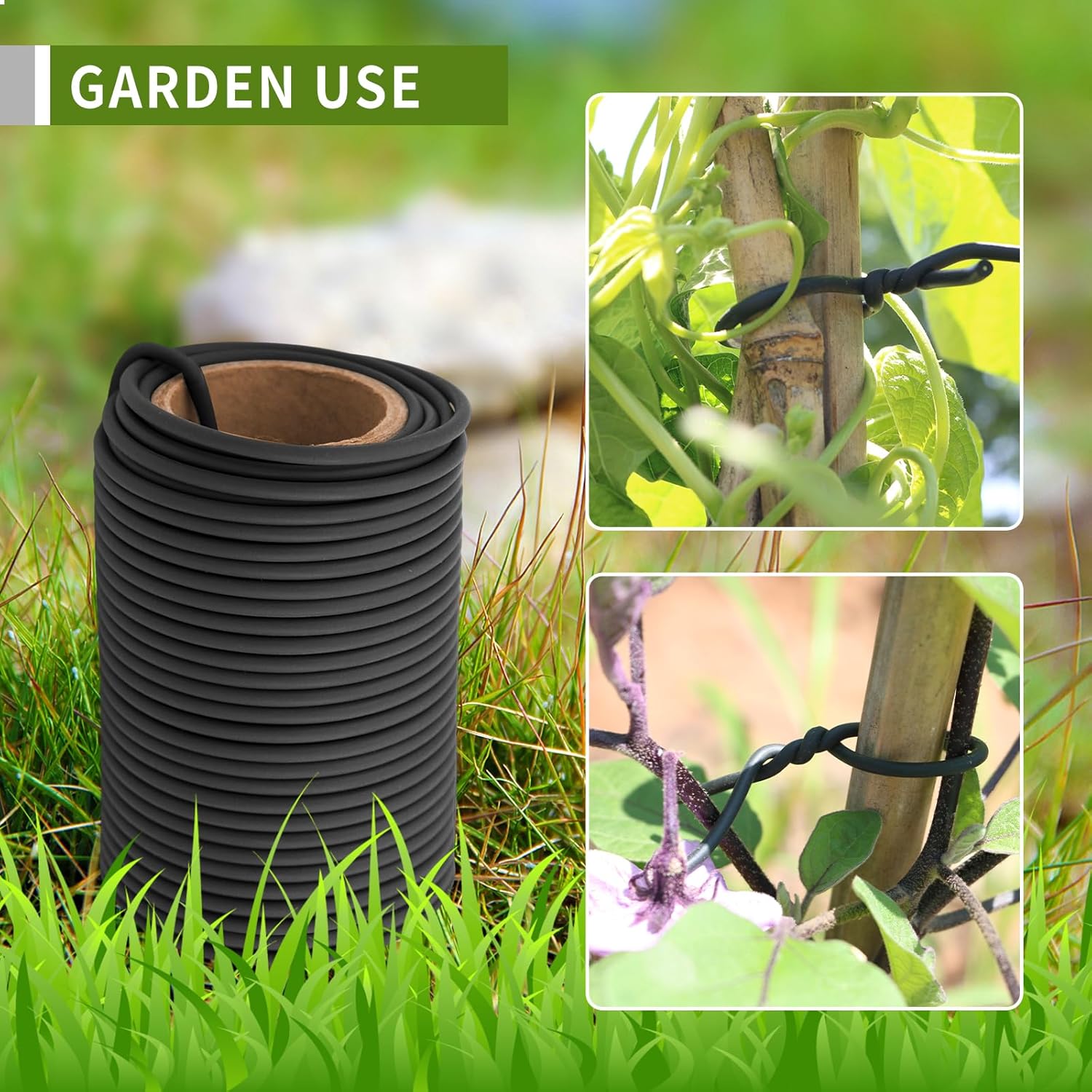 Garden Flexible Wire Tie, Soft Twist Plant Ties Support Plant Vines for Supporting and Fixing Garden Planting Branches Vines & Stems ，Organize Data Wire and Office Organization 65.6’ ( 3.5MM) (black)-VerdiqueGarden