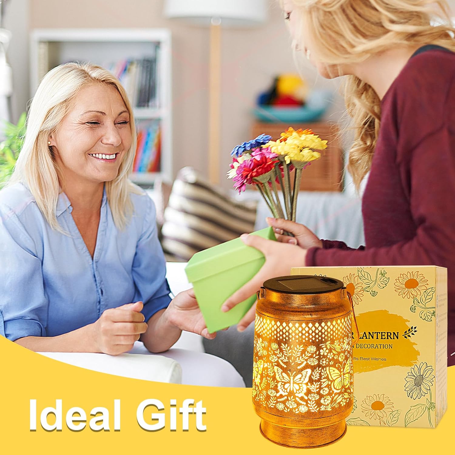 2 Pack Solar Lanterns Outdoor Butterfly Garden Decor, Birthday Gifts for Women Mom Grandma Waterproof Metal Hanging Solar Lights LED Decoration with Shepherd Hook Outside for Yard Porch Lawn Patio-VerdiqueGarden