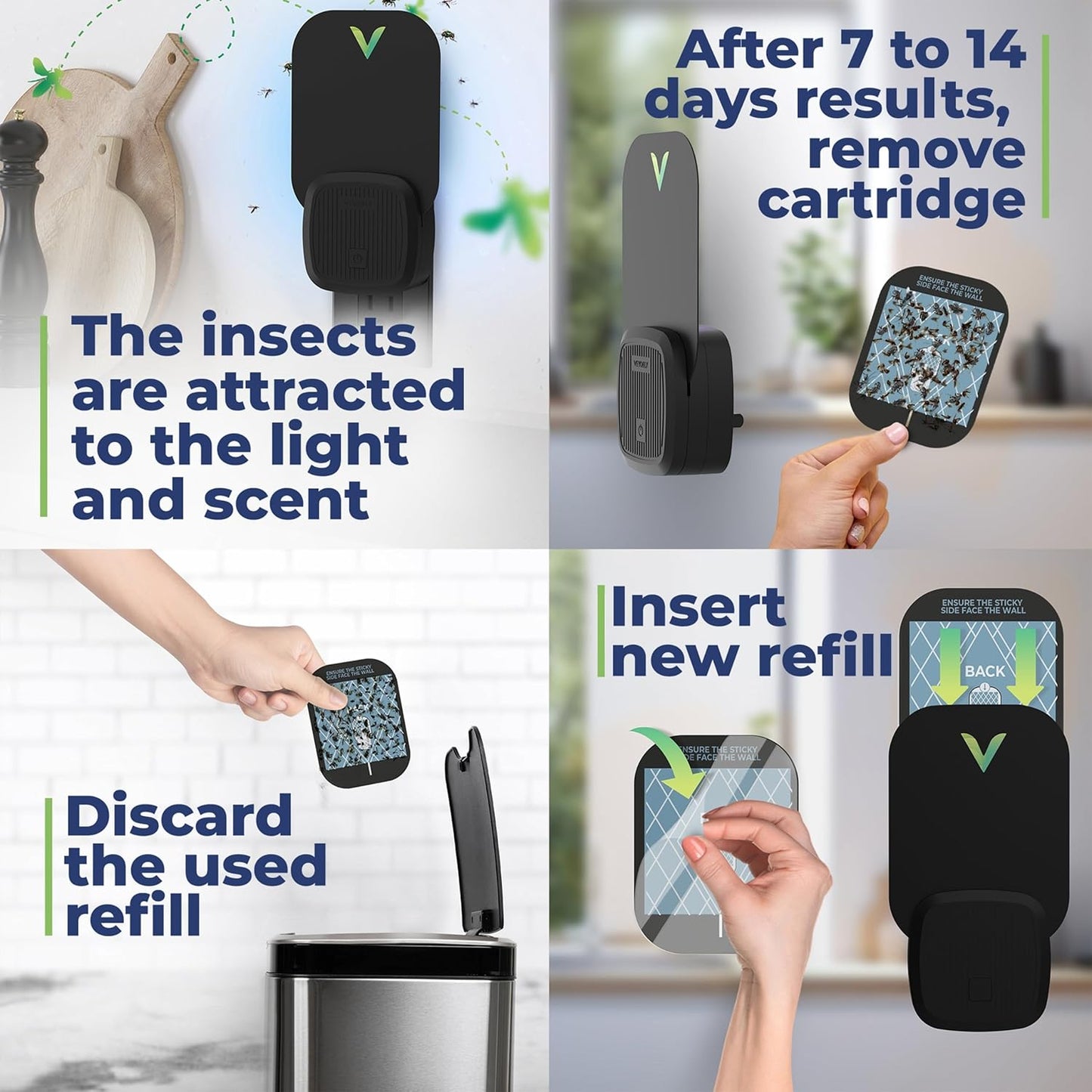 VEYOFLY Fly Trap Indoor, Fruit Fly Traps for Indoor, (1 Device + 3 Refills) Gnat Traps for House, Fly Catcher, Plug in Light Flying Insect Trap, Bug Light Killer, Fly Trap-VerdiqueGarden