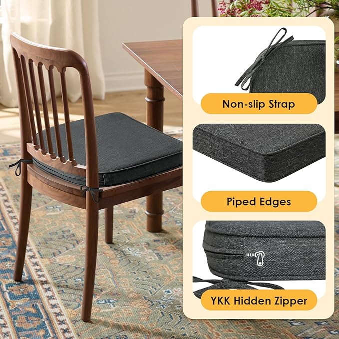 Outdoor Round Corner Seat Cushion, 17"x16"x2", Set of 4, Non Slip Seat Cushion Pads with Removable Cover for Patio Furniture, Garden Yard Lawn, Charcoal Gray-VerdiqueGarden