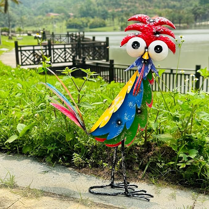 Natelf Outdoor Wacky Metal Rooster Yard Statue Decoration Roosters Decor Garden Statues Chicken Figurine Outside Decorations for Courtyard-VerdiqueGarden