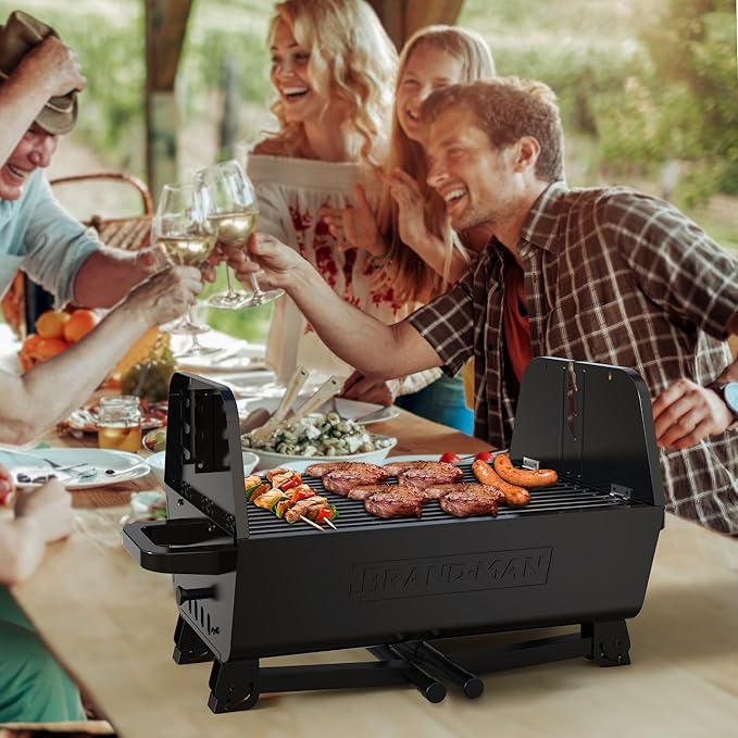Brand‑Man 2‑in‑1 Charcoal BBQ Grill with Motorized Rotisserie – Portable, Foldable Grill, 257 sq in Outdoor BBQ Grill for Camping & Tailgate, Adjustable Height, Dual Vents-VerdiqueGarden