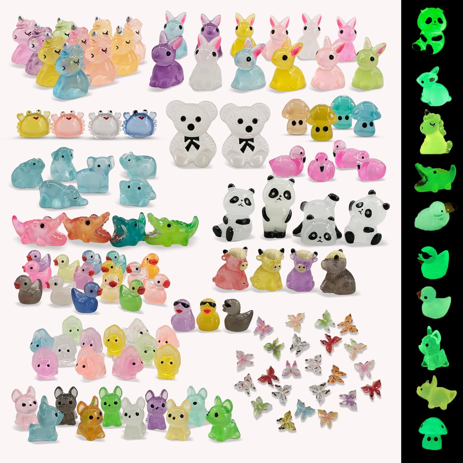 110 Pcs Luminous Mini Resin Animals Tiny Resin Figurines Glow in The Dark Tiny Ducks for Fairy Garden, Miniature Accessories, Crafts, and Decor-VerdiqueGarden