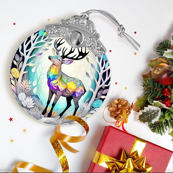 Stained Glass Suncatcher, Jocidea Deer Ornament, Christmas Ornaments, Holidays Ornaments, Christmas Tree Decor, Deer Decor for Home, Deer Gifts-VerdiqueGarden