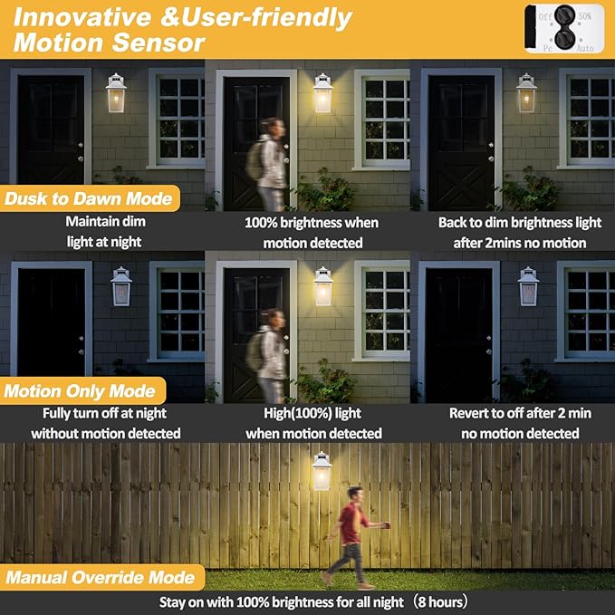 White Motion Sensor Outdoor Wall Light 2 Packs, Dusk to Dawn Outdoor Wall Lighting, Waterproof Exterior Light Fixture, Modern Porch Light Outside Wall Mount for House Patio Garage, Anti-Rust-VerdiqueGarden