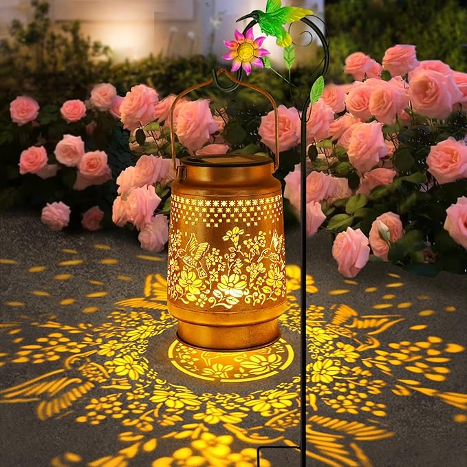 Solar Lanterns Outdoor Hummingbird Garden Decor, Birthday Gifts for Women Mom Grandma Metal Hanging Lantern Lights Waterproof Solar Lights with Shepherd Hook LED Decoration for Garden Yard Patio Lawn-VerdiqueGarden