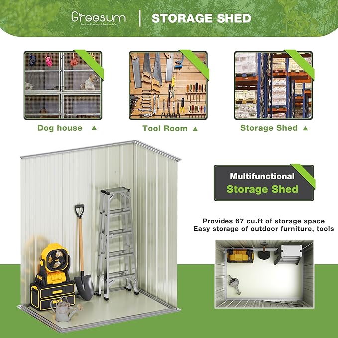 Greesum Outdoor Storage Shed 5 x 3 ft. Utility Tool Shed Metal Storage Garden Shed with Door & Lock for Patio Storage, Brown-VerdiqueGarden