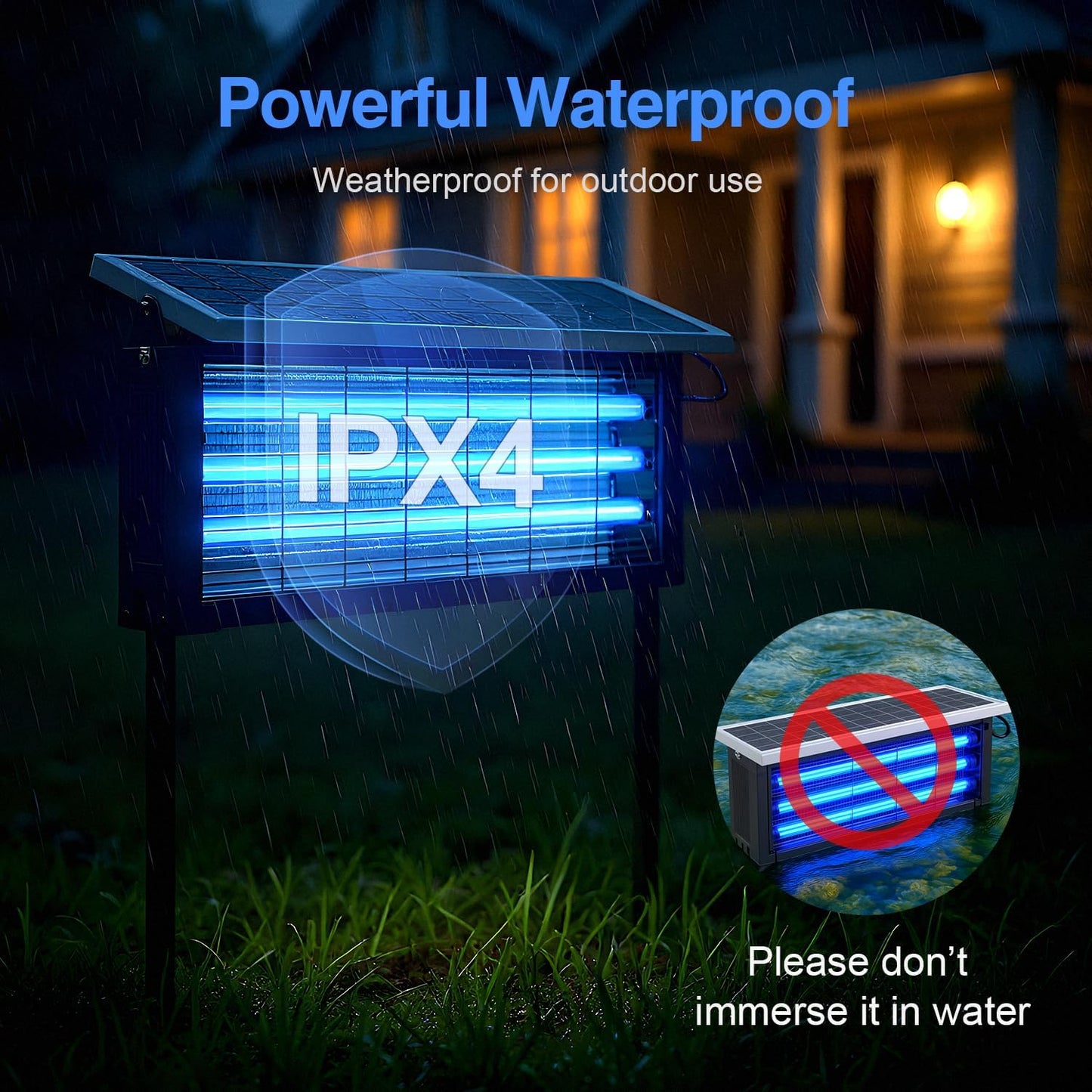 Solar Bug Zapper Outdoor, 30W Large Mosquito Zapper, Electric Mosquito Killer Outdoor, Waterproof & Portable Fly Killer, Rechargeable Flying Insect Trap for Patio, Yard, Garden, Home, Camping, Black-VerdiqueGarden