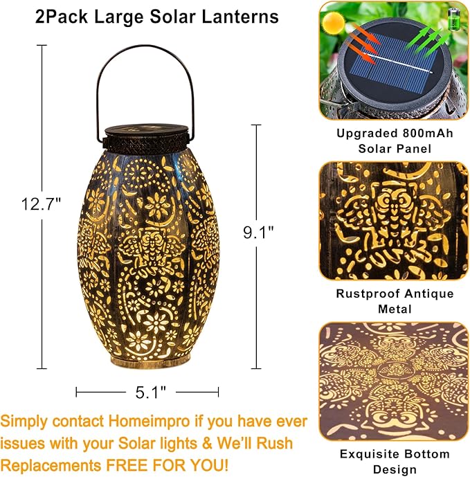 2Pack Owl Solar Outdoor Lanterns Waterproof, Large Decorative Garden Solar Lights for Table, Patio, Yard, Lawn Ornaments, Birthday Mothers' Day Gifts for Mom Dad ( Antique Bronze)-VerdiqueGarden