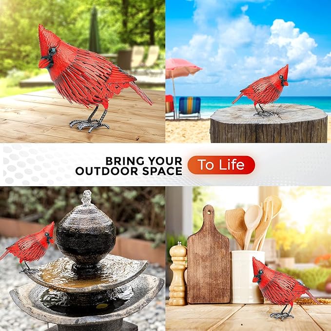 Shefio Cardinal Garden Decor - Metal Cardinal Yard Decor - Large Red Bird, Unique Yard Art - Outdoor Statues - Garden Sculptures & Statues-VerdiqueGarden