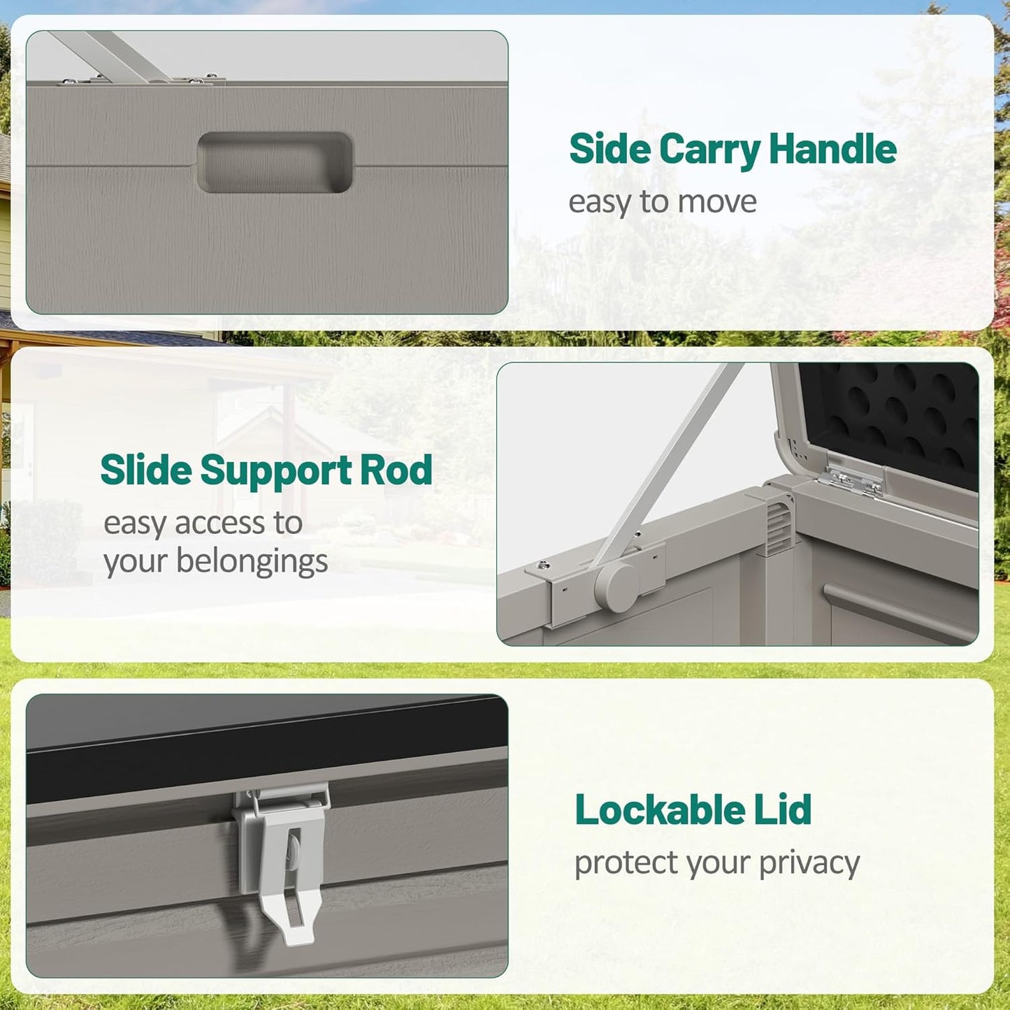 130 Gallon Deck Box Outdoor Waterproof Storage Box Lockable Resin Outdoor Storage Box for Garden Tools Patio Cushions UV-Resistant & Easy Assembled (Gray)-VerdiqueGarden