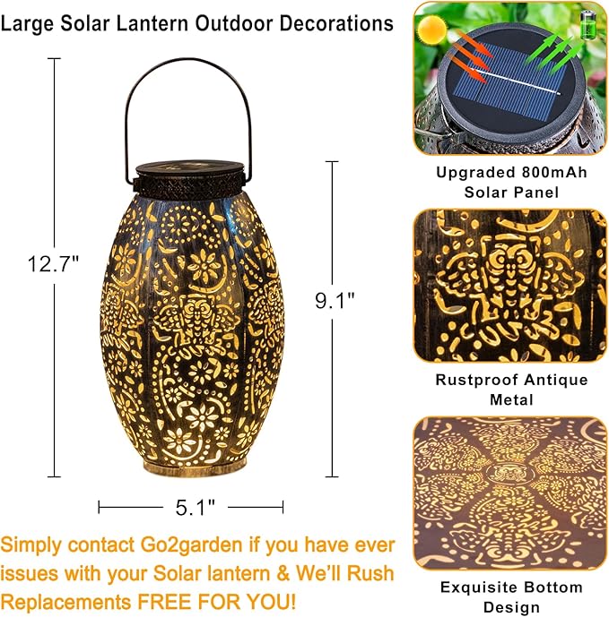 Owl Solar Outdoor Lantern Waterproof, Garden Decor Gifts for Women, LED Metal Garden Solar Lights for Porch, Yard, Patio Ornaments, Mothers Day Gifts for Mom Grandma (Antique Bronze,1Pack)-VerdiqueGarden