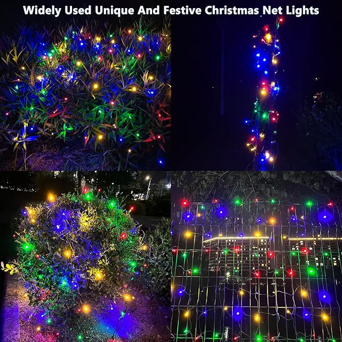 LED Christmas Net Lights Outdoor Christmas Decorations for Bushes,100LED 5ftx5ft Connectable Green Wire Net Christmas Lights for Outdoor indoor Yard Mesh Shrub Tree Decor ,UL Certified(Multicolor)-VerdiqueGarden