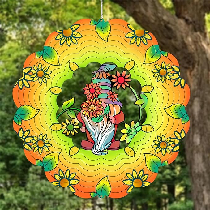 Gnomes Metal Wind Spinners Gnome Gifts for Mom Women Grandma,12inch Hanging Wind Spinner for Outdoor&Indoor Decor Wind Kinetic Ornament for Yard Garden Decoration-VerdiqueGarden