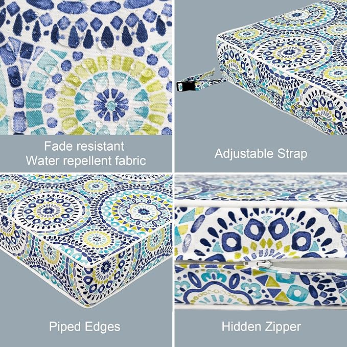 LVTXIII Patio Chair Cushions 22"x22"x3", Water-Repellent Outdoor Seat Cushions for Patio Furniture, Square Chair Pads with Ties for Home Garden Decoration, Set of 2, Delancey Lagoon-VerdiqueGarden
