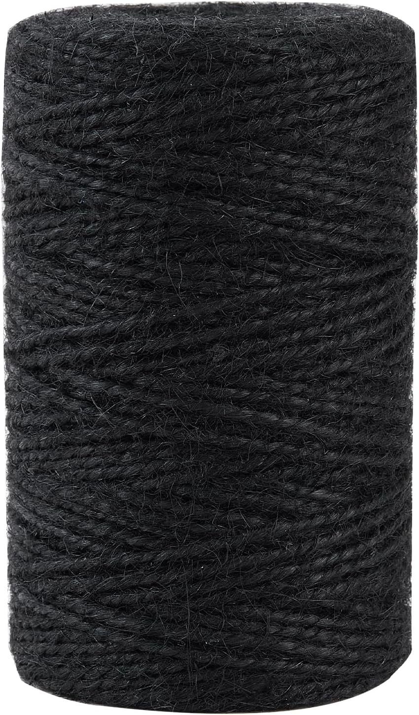 328 Feet 2mm Thick Black Natural Jute Twine, Garden Twine Heavy Duty Industrial Packing Materials String Wrapping, Arts, and Crafts, Halloween Wrapping, Gardening Applications-VerdiqueGarden