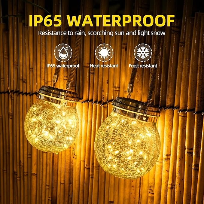 ROSHWEY Solar Lanterns Outdoor Waterproof, 4 Pack Garden Lights Outdoor Lantern Paito Decor Christmas Gifts Solar Globe Lights Outdoor Hanging for Backyard Porch Balcony Decoration, Warm White-VerdiqueGarden