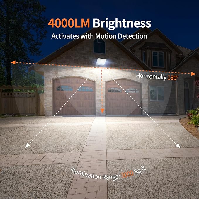 intelamp Solar Flood Lights Outdoor Waterproof, 20000mAh 4000LM Linkable Dual Motion Sensor Security Floodlight Exterior with Remote 16.4 FT Cable, 2-12H Dusk to Dawn Spots Lighting Outside-VerdiqueGarden